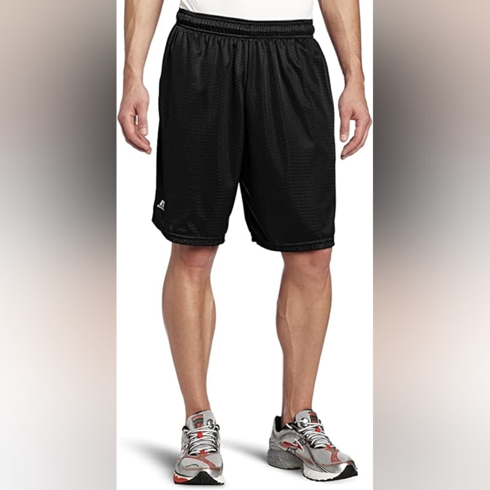 NWOT Russell Athletic Black Men's Power Mesh Drawstring Basketball Shorts - SZ M